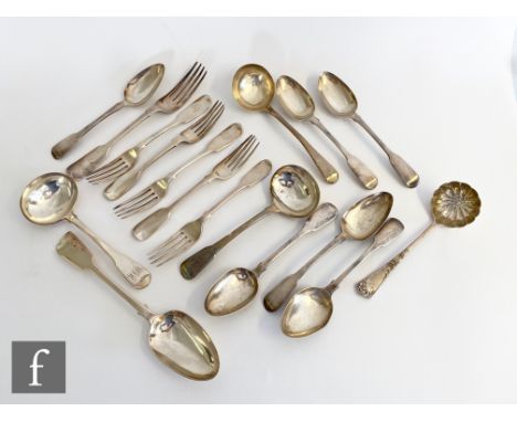 A parcel lot of assorted hallmarked silver flatware to included dessert spoons, dessert forks, sifter spoon etc, various styl