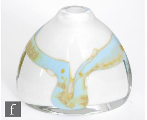 A later 20th Century Sam Herman for Rosenthal glass vase of compressed domed form, cased in clear crystal over opal with an i