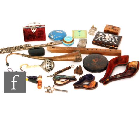 A 19th Century tortoiseshell inlaid box,  A/F, together with a similar snuff box, a circular papier mache snuff box, cased pi