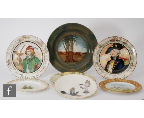 Six assorted cabinet plates comprising three Royal Doulton Series ware examples - The Admiral, The Falconer and Springtime D3