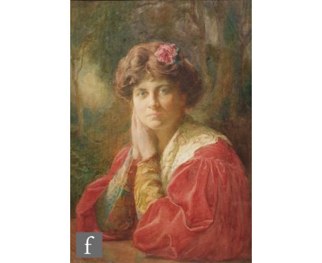 JOHN BERNARD MUNNS (1869-1942) - Portrait of a lady wearing a flower in her hair, watercolour, signed, framed, 50cm x 35cm, f