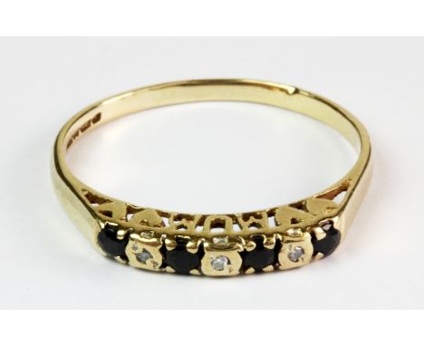 A 9ct yellow gold sapphire and diamond half eternity ring (R).