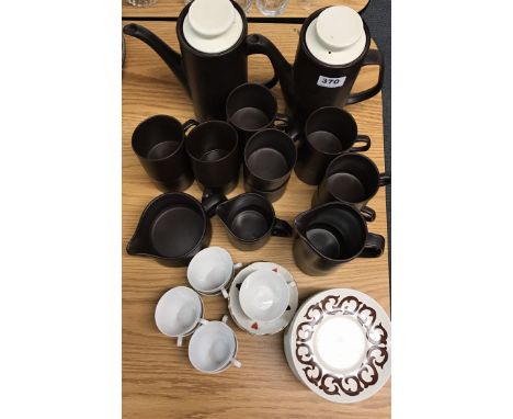 A 1970's chocolate brown coffee set and a German porcelain playing card coffee set.