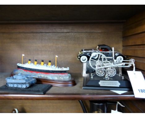 Royal Mint model of Trevithick Steam locomotive, Titanic model, model Tiger Tank etc (5).