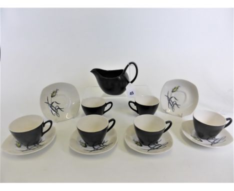 A set of Midwinter Stylecraft 'Bali Hai' tea warecirca 1960's, comprising of a jug and six cups and saucers (Fashion shape), 