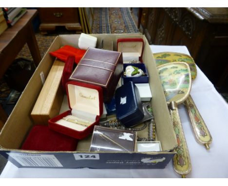 A quantity of various costume jewellery, together with mirror & brush set, Laguiole knives etc.