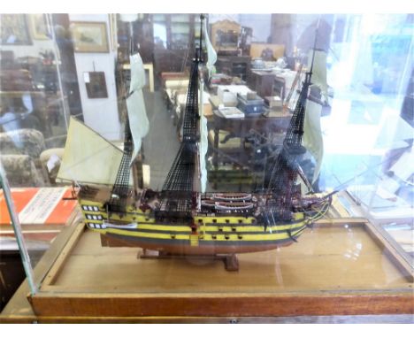 A cased model ship 'HMS Victory'.