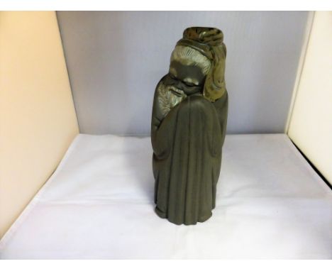 A matt grey ceramic Lladro Chinese Monk designed by Jose Roig.