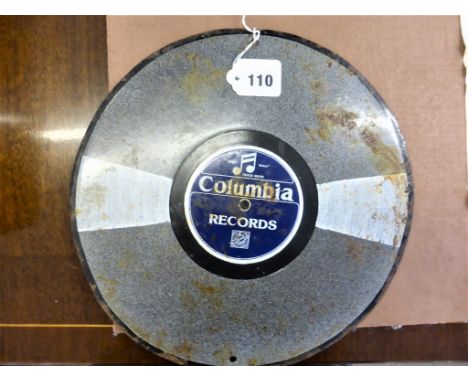 An enamel Columbia Records sign.