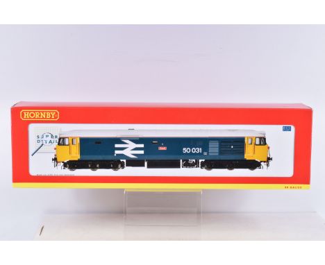 A BOXED OO GAUGE HORNBY MODEL RAILWAYS DIESEL ELECTRIC LOCOMOTIVE, Class 50, no. 50031 'Hood' in BR large logo blue, item no.