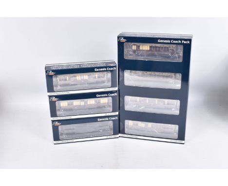 SEVEN BOXED OO GAUGE HATTONS MODEL RAILWAYS GENESIS COACHES, to include a 6 wheel composite lavatory 1st &amp; 3rd no. 42 in 