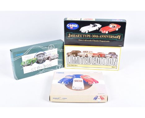 FOUR BOXED CORGI CLASSICS BRITISH SPORTS CAR GIFT SETS, Four Rally Cars, No.D53/1, Jaguar 'E' type 30th Anniversary, No.97680