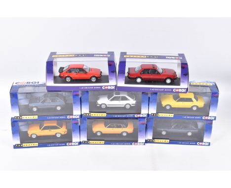 EIGHT BOXED LIMITED EDITION 1:43 SCALE CORGI VANGUARDS DIECAST MODEL VEHICLES, a Ford Fiesta Mk1 XR2 Caspian blue numbered VA