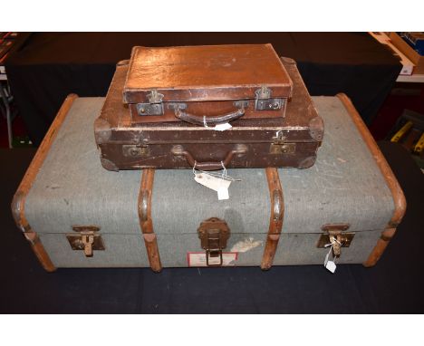 TWO VINTAGE SUITCASES AND A TRAVELLING TRUNK, the trunk was sent to a Dr Fletcher in Worcestershire from a shipping agent in 