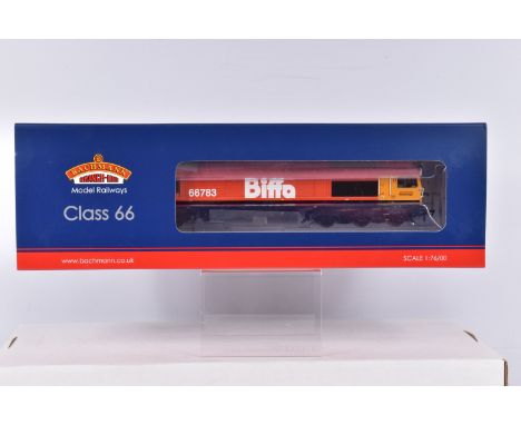 A BOXED OO GAUGE BACHMANN BRANCHLINE MODEL RAILWAYS Class 66, no. 66783 'The Flying Dustman' in Biffa Red with GBRf Branding,