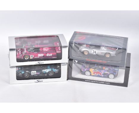 FOUR BOXED 1:43 SCALE SPARK MINIMAX MODEL VEHICLES to include a Jaguar XJR-12 no.33 4th LeMans 1991 Warwick  item no. S0753, 