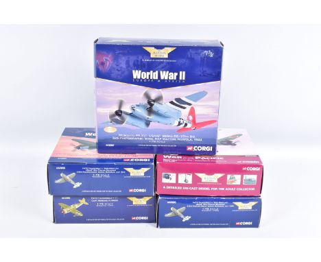 FIVE BOXED LIMITED EDITION CORGI AVIATION ARCHIVE 1:72 SCALE DIECAST MODEL AIRCRAFTS, the first and second are both P-47D Thu