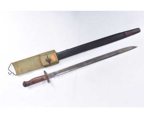 A 1907 PATTERN SMLE BAYONET AND SCABBARD, the blade is in need of a clean and light oiling but appears to be in good conditio