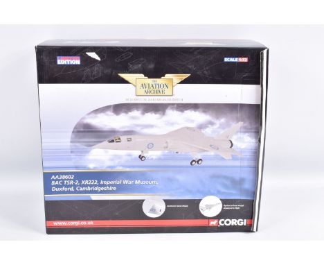 A BOXED LIMITED EDITION 1:72 SCALE CORGI AVIATION ARCHIVE BAC TSR-2 DIECAST MODEL AIRCRAFT, numbered AA38602, included in box