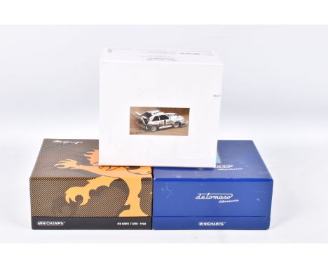 THREE BOXED MINICHAMPS 1:43 SCALE MODELS IN PRESENTATION BOXES, to include an Audi Sport Quattro S1 Pikes Peak 1987 item no. 