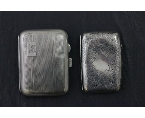 Two Silver Cigarette Cases, one engine turned, one scroll engraved, both Birmingham 1938