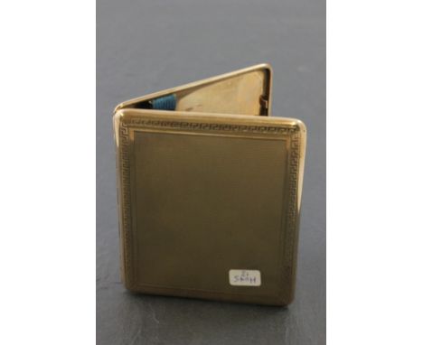 9ct Gold Cigarette Case with engine turned decoration and Greek key border