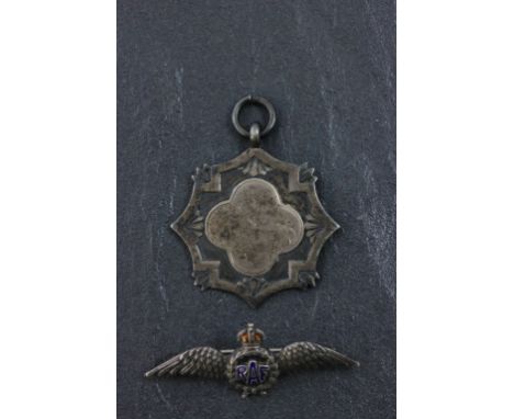 Silver & Enamel RAF Sweetheart Brooch and a Silver Fob Medal (empty)