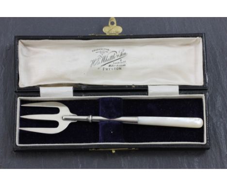 Silver Three Prong Bread Fork with Mother of Pearl Handle, Birmingham 19209 Vale & St John Ltd