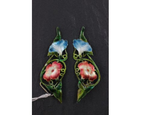 Art Nouveau White Metal & Enamel Floral Belt Buckle (tested as silver)