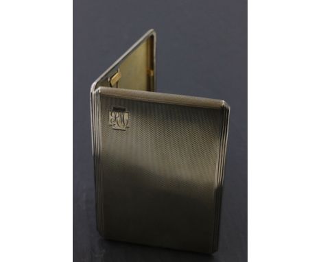 Art Deco Silver Cigarette Case with Engine Turned Decoration, small engraved cartouche and later engraved inside, Birmingham 
