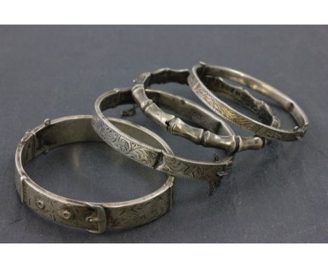 Three Silver Hallmarked Hinged Bangles and another Silver Hinge Bangle