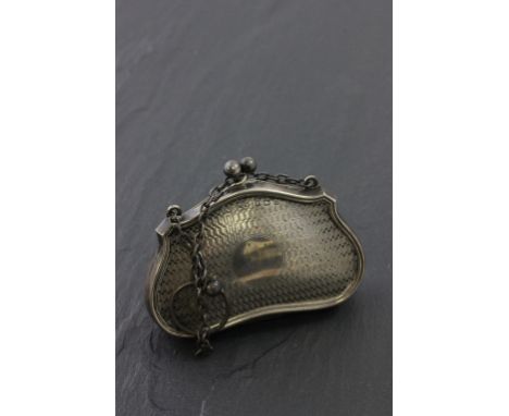 Small Silver Purse with engine turned decoration with a finger chain,  Birmingham 1912