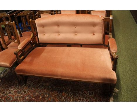 Edwardian Pink upholstered button back sofa on Inlaid Rosewood and Walnut inly 