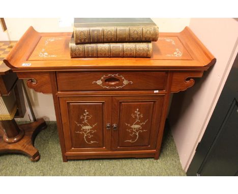 20thC Chinese Hardwood Altar type table with mother of pearl floral decoration 