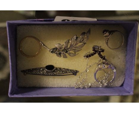 Collection of assorted Silver Jewellery and a Yellow Metal Stone set eternity ring 