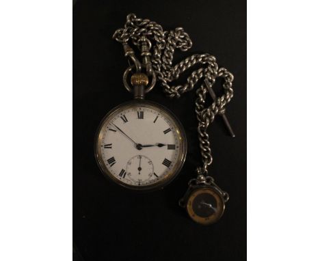 Edwardian Gentlemen's Pocket watch with roman numeral dial and chain with Compass fob 