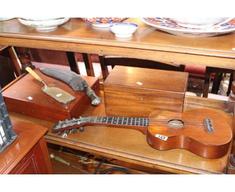 Edwardian Cased set of Cutlery, Tea Caddy, ukulele and assorted bygones 