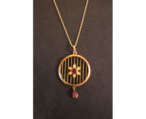 Antique Ladies Victorian 9ct Amethyst and Seed pearl set Pendant on 9ct Gold trace link necklace 