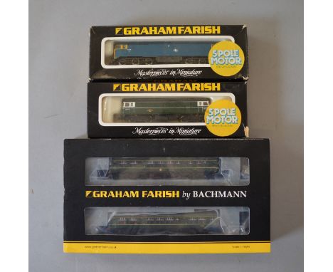 N Gauge. Graham Farish. BR green 2 car class 108 DMU, together with BR green class 33 & BR blue class 47 (3) All G/VG boxed