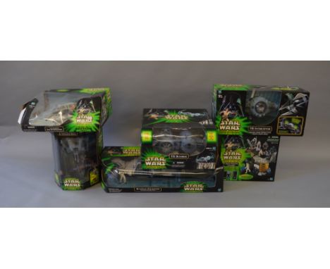 Six Hasbro Star Wars Power of the Jedi vehicles and sets: Luke Skywalker's Snowspeeder; Carbon Freezing Chamber; B-wing Fight