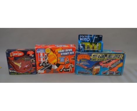 Four TV related toys: Knickerbocker The Dukes of Hazzard Speed Jumper Set; Ideal Evel Knievel Deluxe Dare Devil Stunt Set; Ca