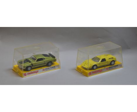 2 Mattel Mebetoys Gran Toros models: Mercedes C111 (6622) and Ford Mustang Boss (6611), both plastic cased.