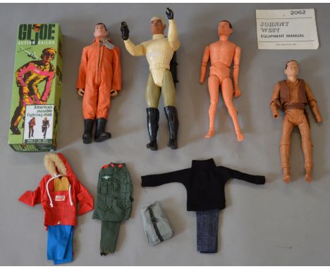 4 x Action figures includes GI Joe with dog tag (incorrect repro box), Gyperman with clothing,  Vintage Pedigree Tommy Gun, J