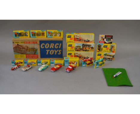 Corgi Toys Gift Set 15 Silverstone Racing Layout, contains: 150S Vanwall; 152S BRM with racing number 1; 154 Ferrari; 215S Fo