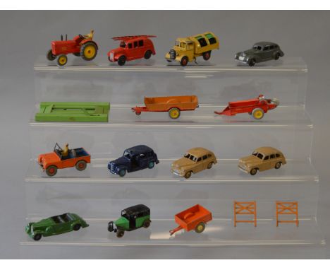 Collection of playworn unboxed Dinky Toys including Chrysler, Massey Harris Tractor and Land Rover etc. (16)