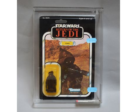 Kenner Star Wars Return of the Jedi Jawa on 77A back card, AFA graded 85 (C80 B85 F90). Bubble base has cracked and come loos