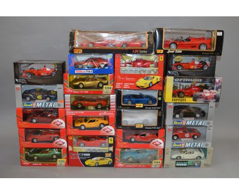 21 x diecast Ferrari models, mostly 1:24 scale, includes: Hot Wheels; Maisto; Bburago Miami Vice; Guiloy; etc. G-VG, in dusty