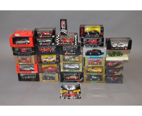 30 x 1:43 scale diecast Ferrari models by Brumm, Model Best, Bang, Onyx, Minichamps and similar, G-VG in F-G boxes.