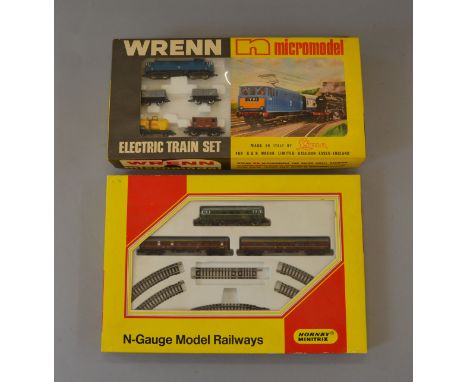 N Gauge. Minitrix & Wrenn(Lima) 2 x train sets. Set No.2 goods, electric loco with rolling stock, missing track & N.102 passe