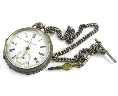A late Victorian silver cased pocket watch, the enamel dial stamped Collingwood and Son Middlesborough, Birmingham 1899, and 